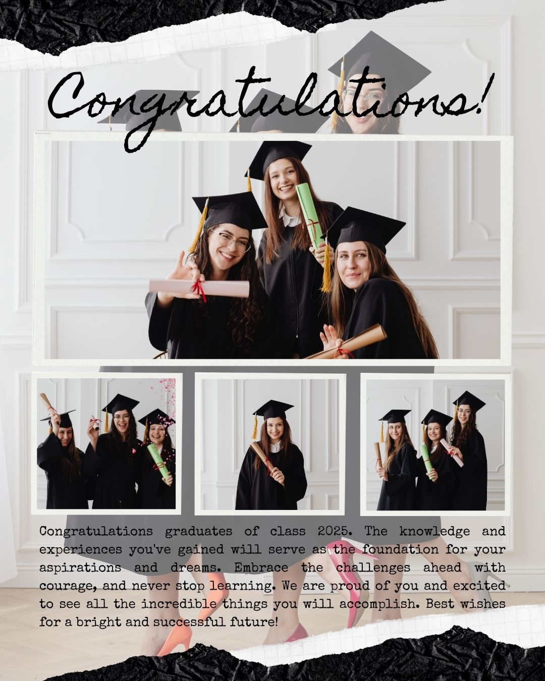 Tablou Canvas Personalizat cu 4 Poze Pentru Absolvire "Congratulations", PS188