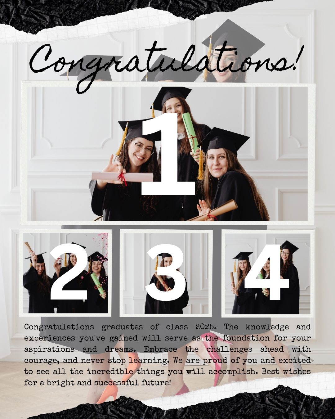 Tablou Canvas Personalizat cu 4 Poze Pentru Absolvire "Congratulations", PS188