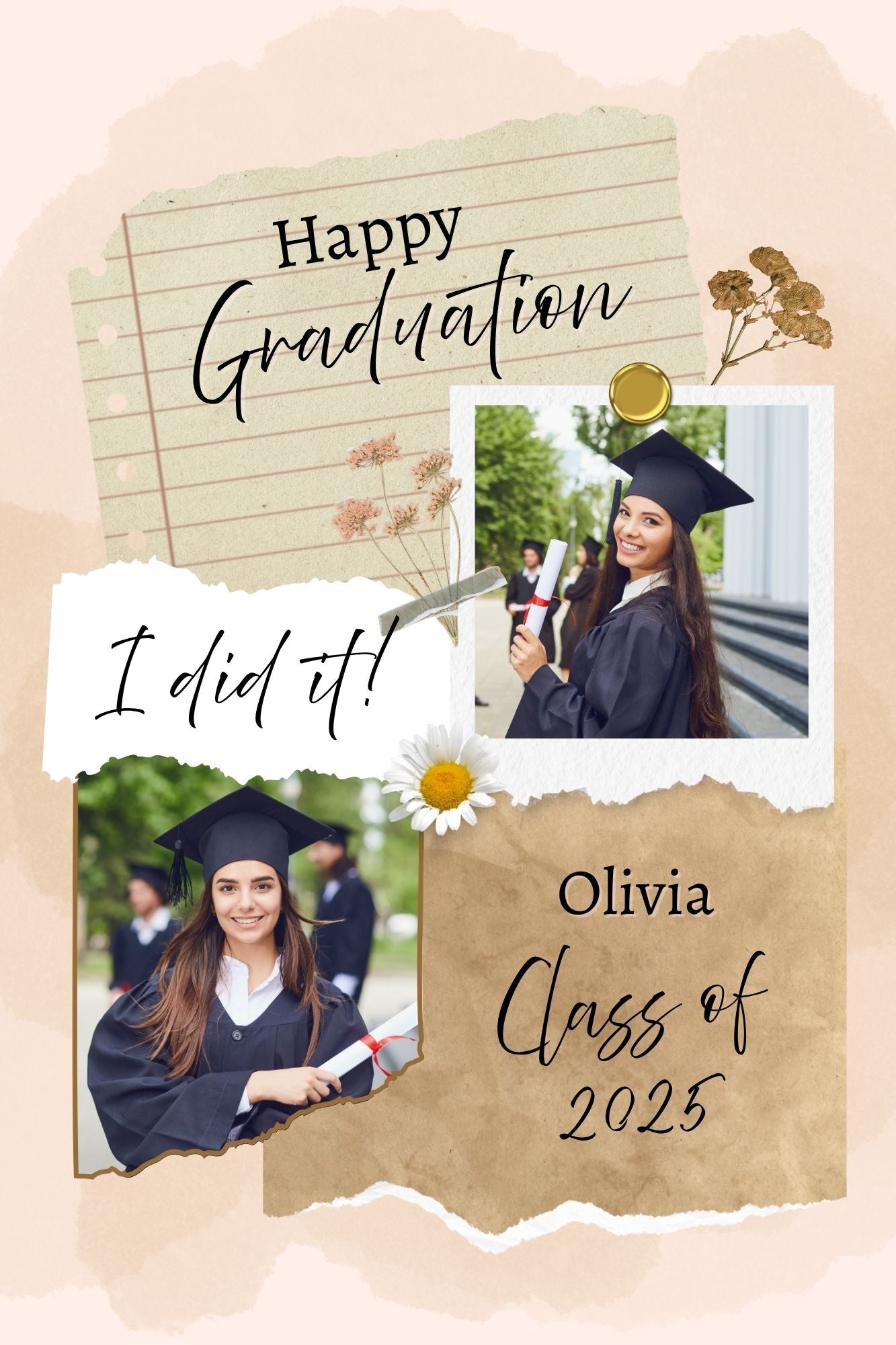 Tablou Canvas Personalizat cu 2 Poze Pentru Absolvire "Happy Graduation", PS190