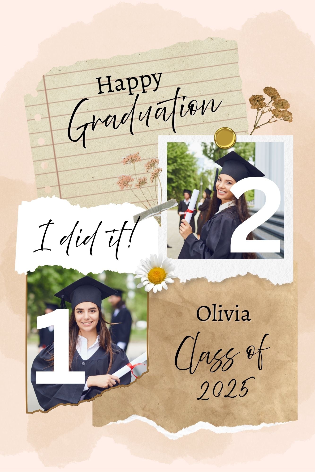 Tablou Canvas Personalizat cu 2 Poze Pentru Absolvire "Happy Graduation", PS190