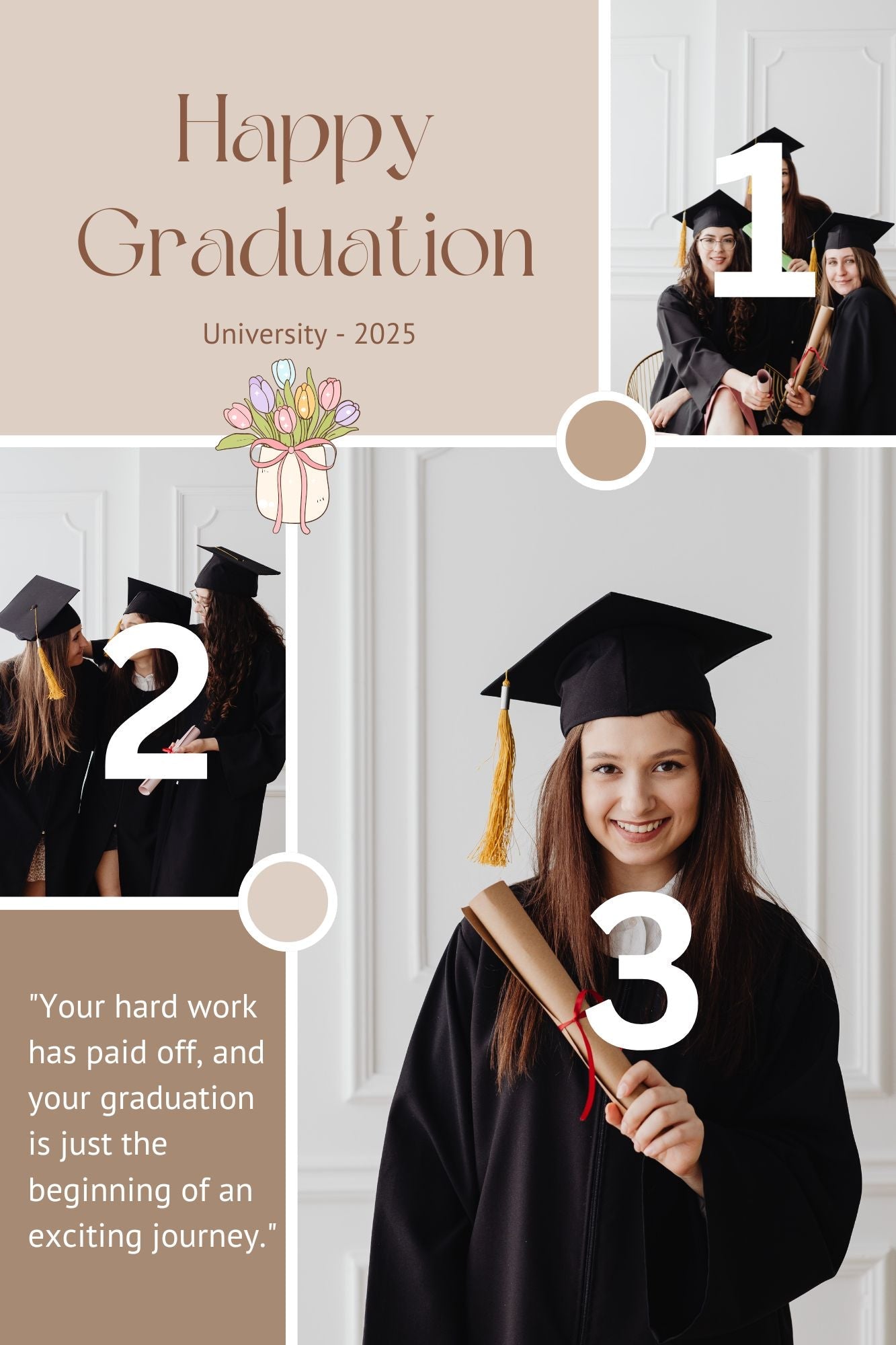 Tablou Canvas Personalizat cu 3 Poze Pentru Absolvire "Congratulations", PS192