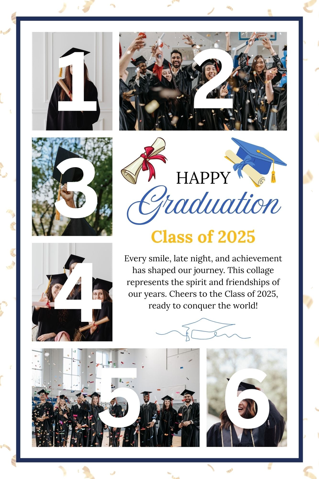 Tablou Canvas Personalizat cu 6 Poze Pentru Absolvire "Happy Graduation", PS194