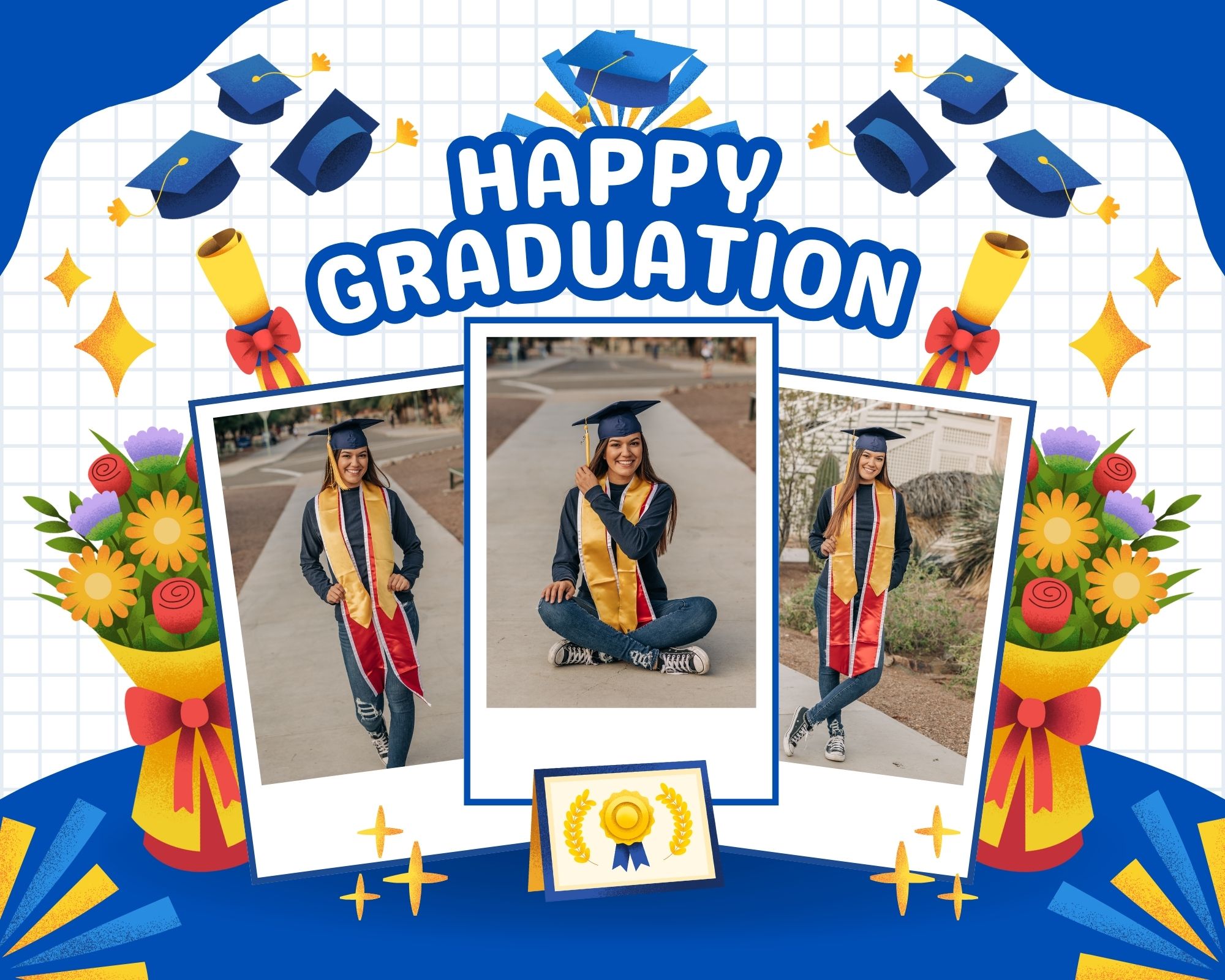 Tablou Canvas Personalizat cu 3 Poze Pentru Absolvire "Happy Graduation", PS195