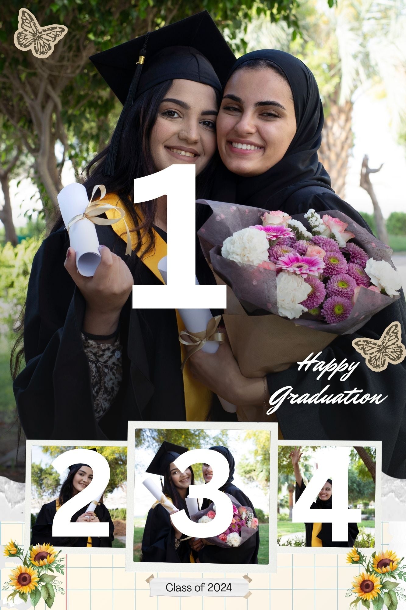 Tablou Canvas Personalizat cu 4 Poze Pentru Absolvire "Happy Graduation", PS196