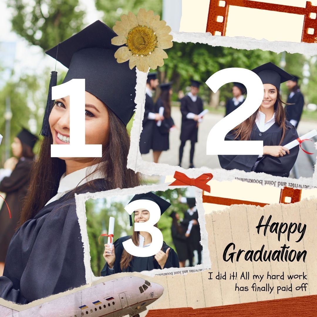 Tablou Canvas Personalizat cu 3 Poze Pentru Absolvire "Happy Graduation", PS199