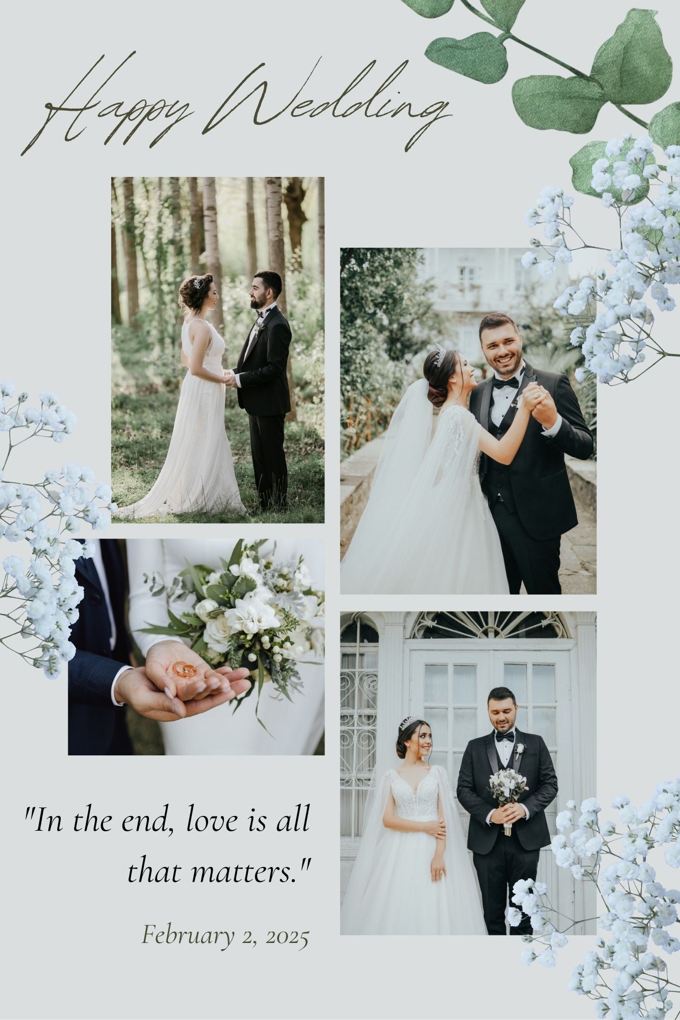 Tablou Canvas Personalizat cu 4 Poze Pentru Nunta "Happy Wedding", PS201