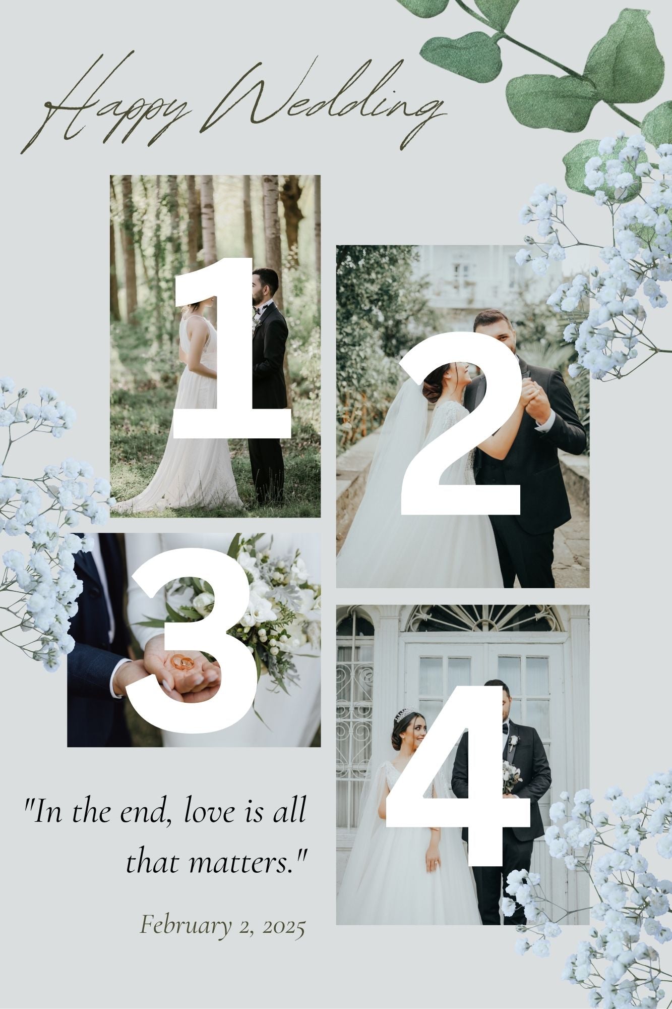 Tablou Canvas Personalizat cu 4 Poze Pentru Nunta "Happy Wedding", PS201