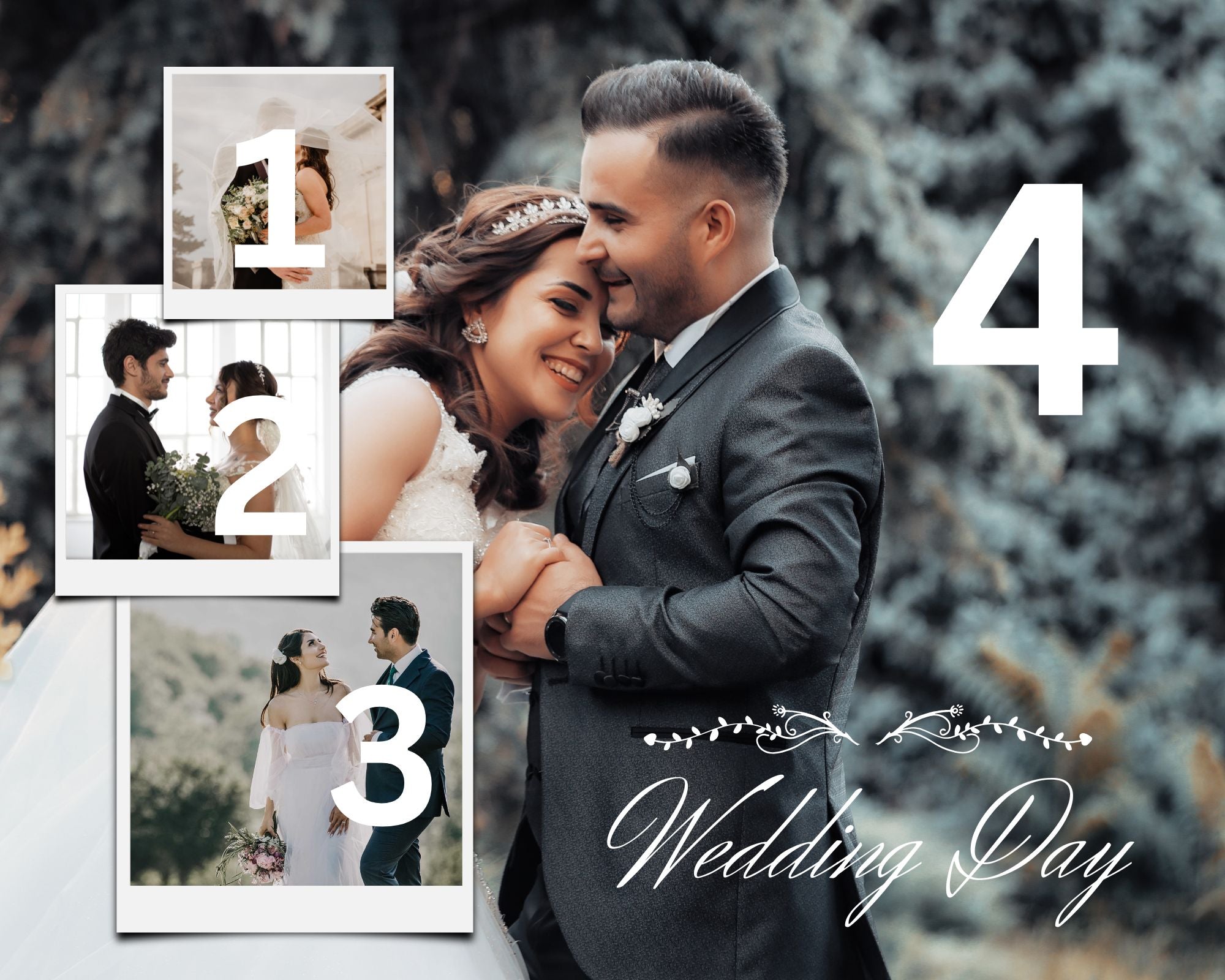 Tablou Canvas Personalizat cu 4 Poze Pentru Nunta "Wedding Day", PS202
