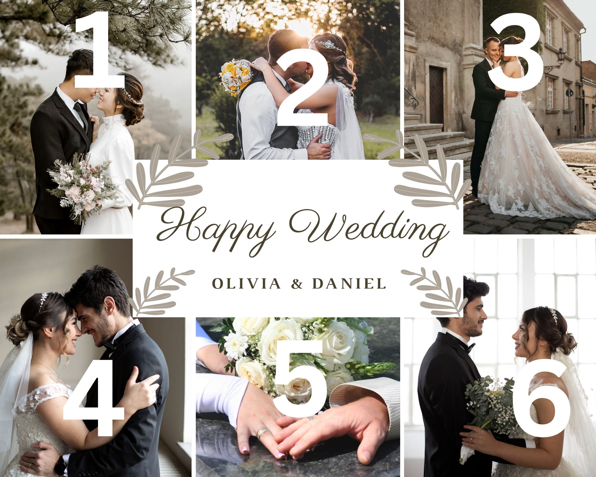 Tablou Canvas Personalizat cu 6 Poze Pentru Nunta "Happy Wedding", PS204