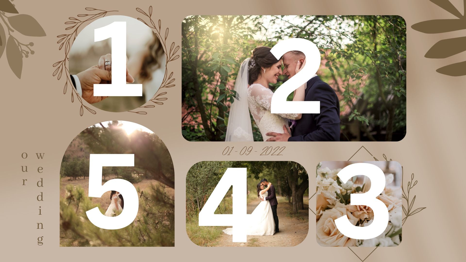 Tablou Canvas Personalizat cu 5 Poze Pentru Nunta "Our Wedding", PS208