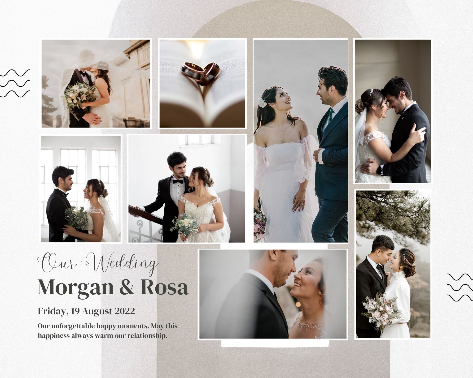 Tablou Canvas Personalizat cu 8 Poze Pentru Nunta "Our Wedding", PS210