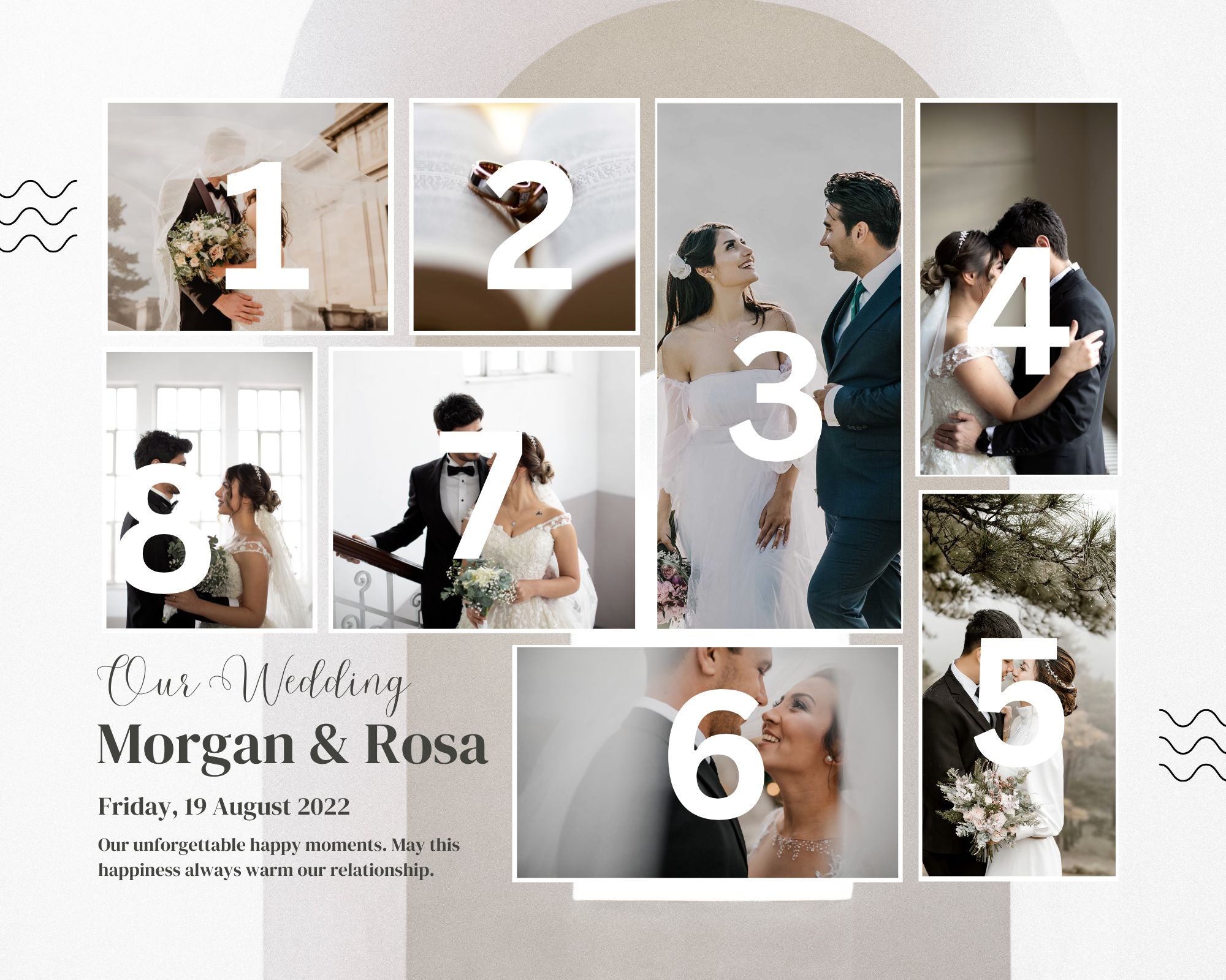 Tablou Canvas Personalizat cu 8 Poze Pentru Nunta "Our Wedding", PS210