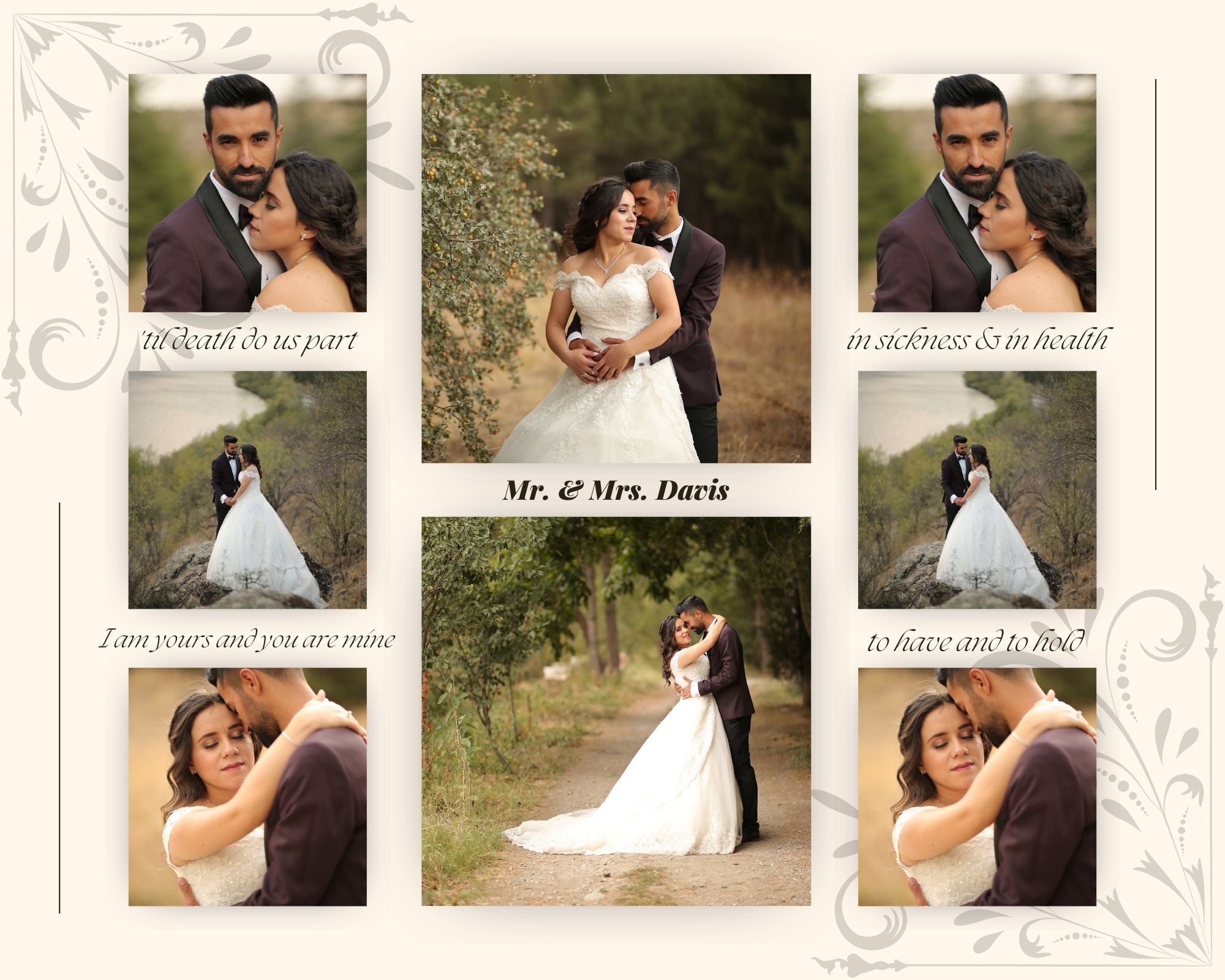 Tablou canvas cu opt fotografii de nunta, tablou canvas pentru perete