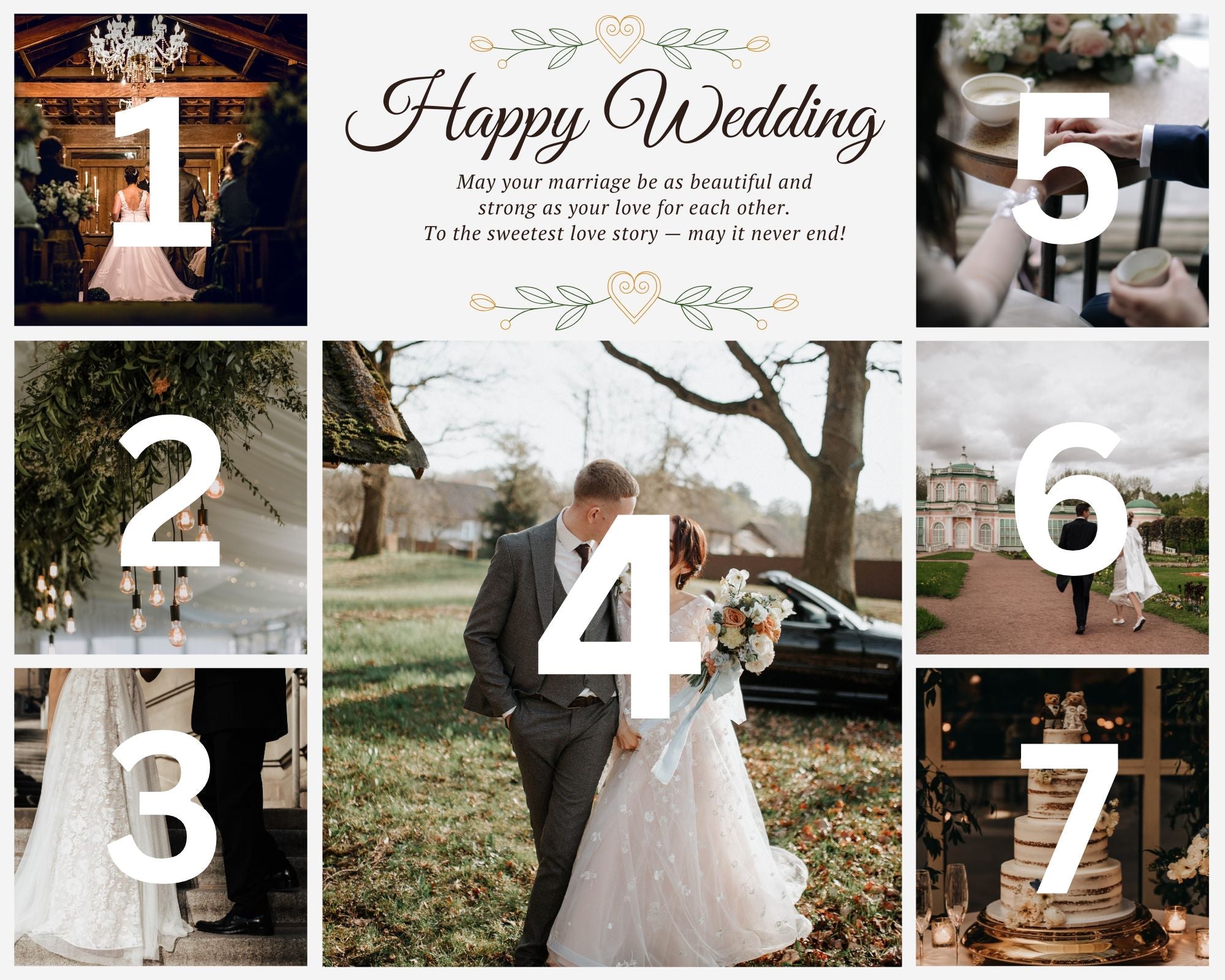 Tablou Canvas Personalizat cu 7 Poze Pentru Nunta "Happy Wedding", PS212