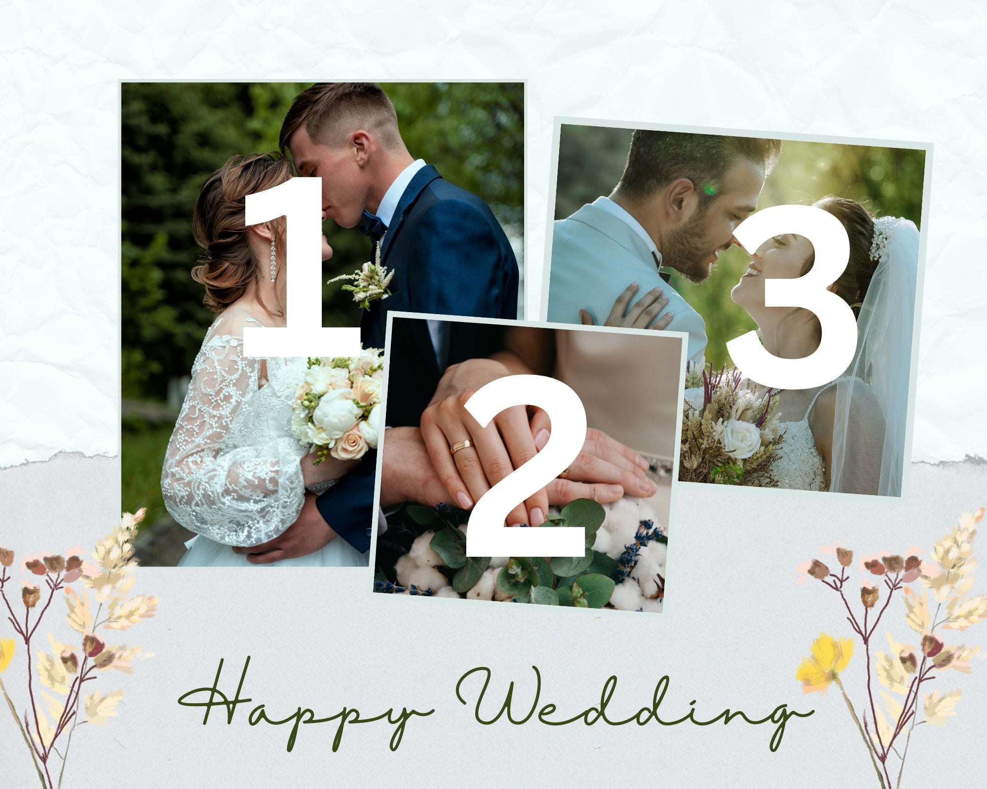 Tablou Canvas Personalizat cu 3 Poze Pentru Nunta "Happy Wedding", PS215