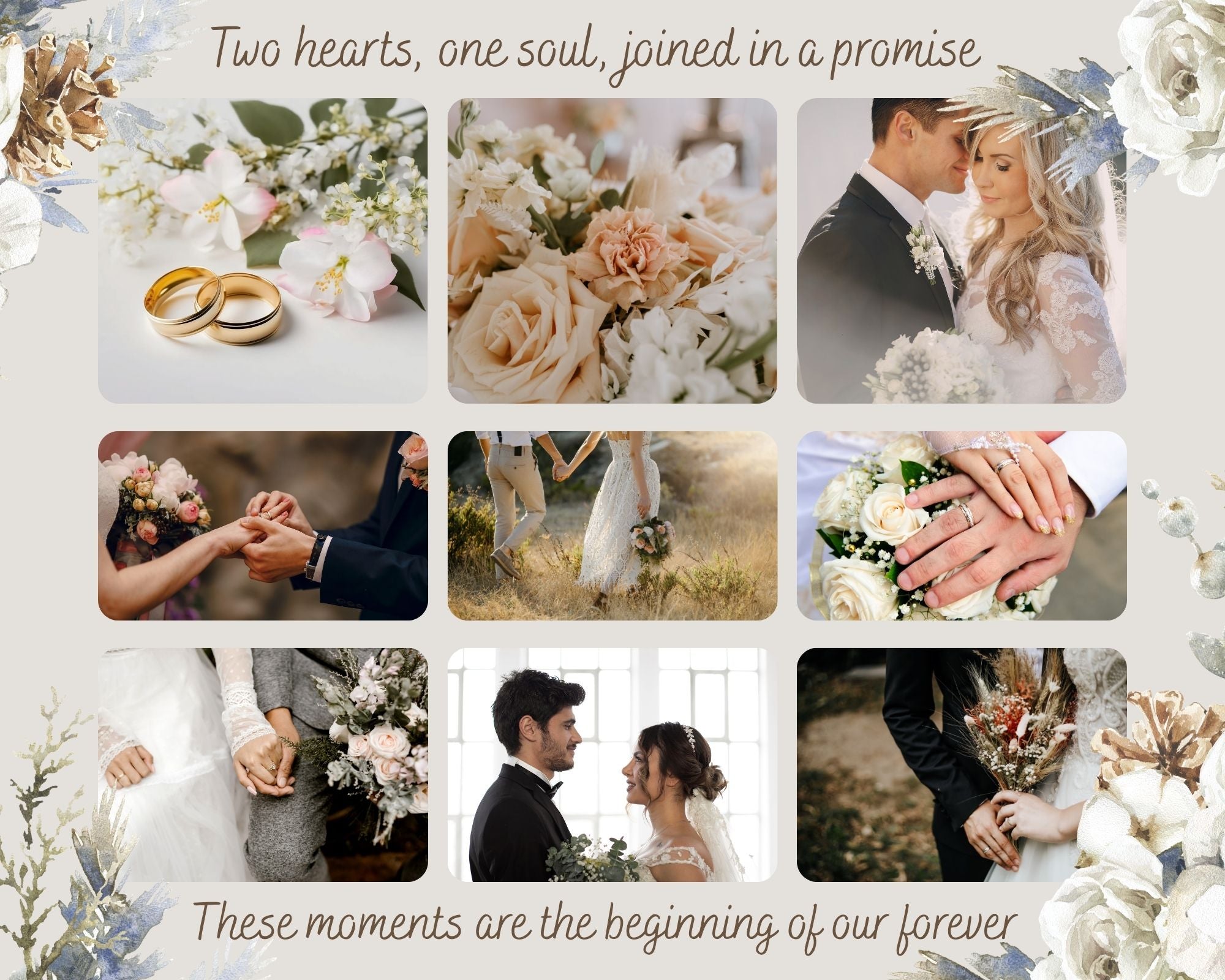 Tablou Canvas Personalizat cu 9 Poze Pentru Nunta "Two Hearts", PS216