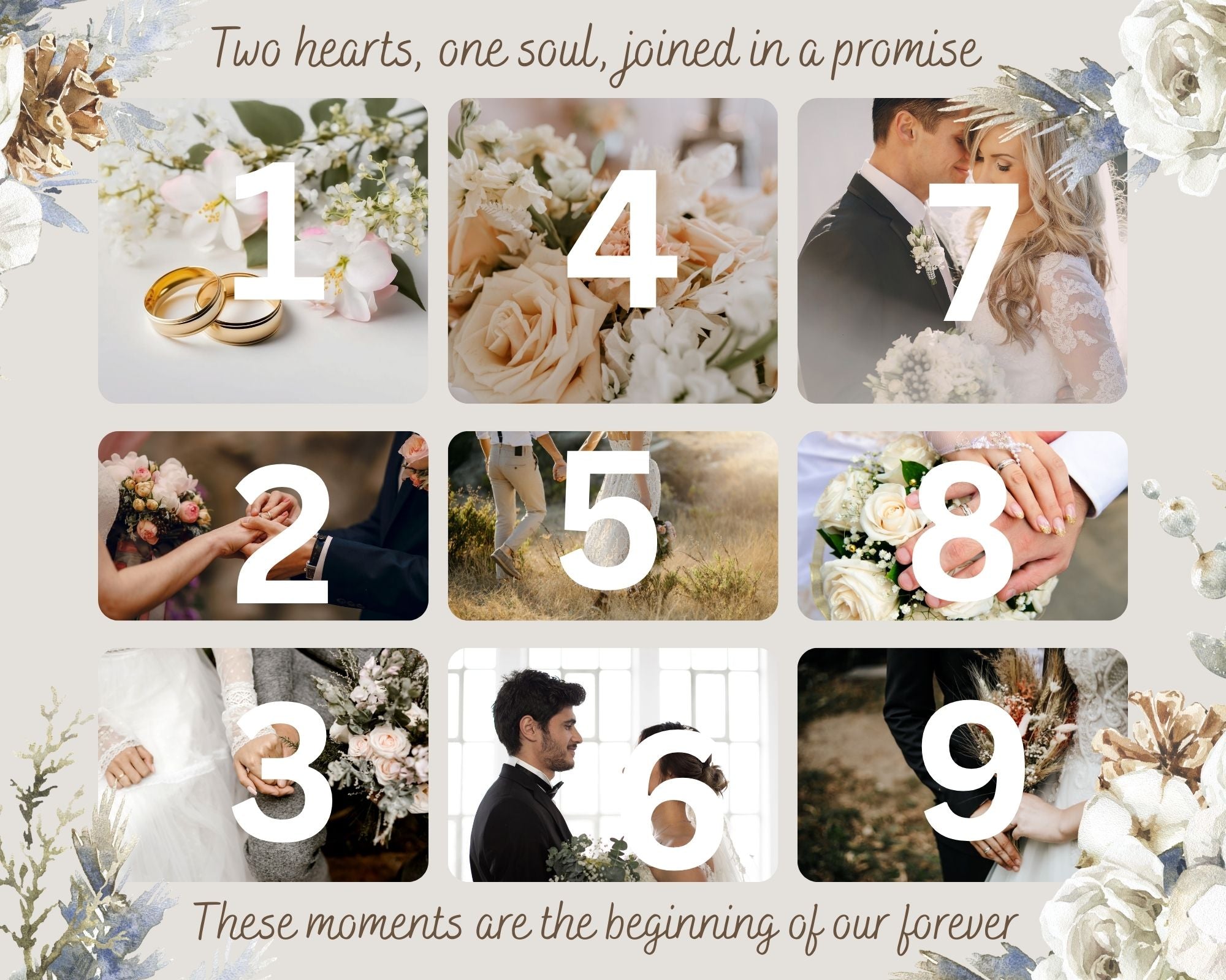 Tablou Canvas Personalizat cu 9 Poze Pentru Nunta "Two Hearts", PS216