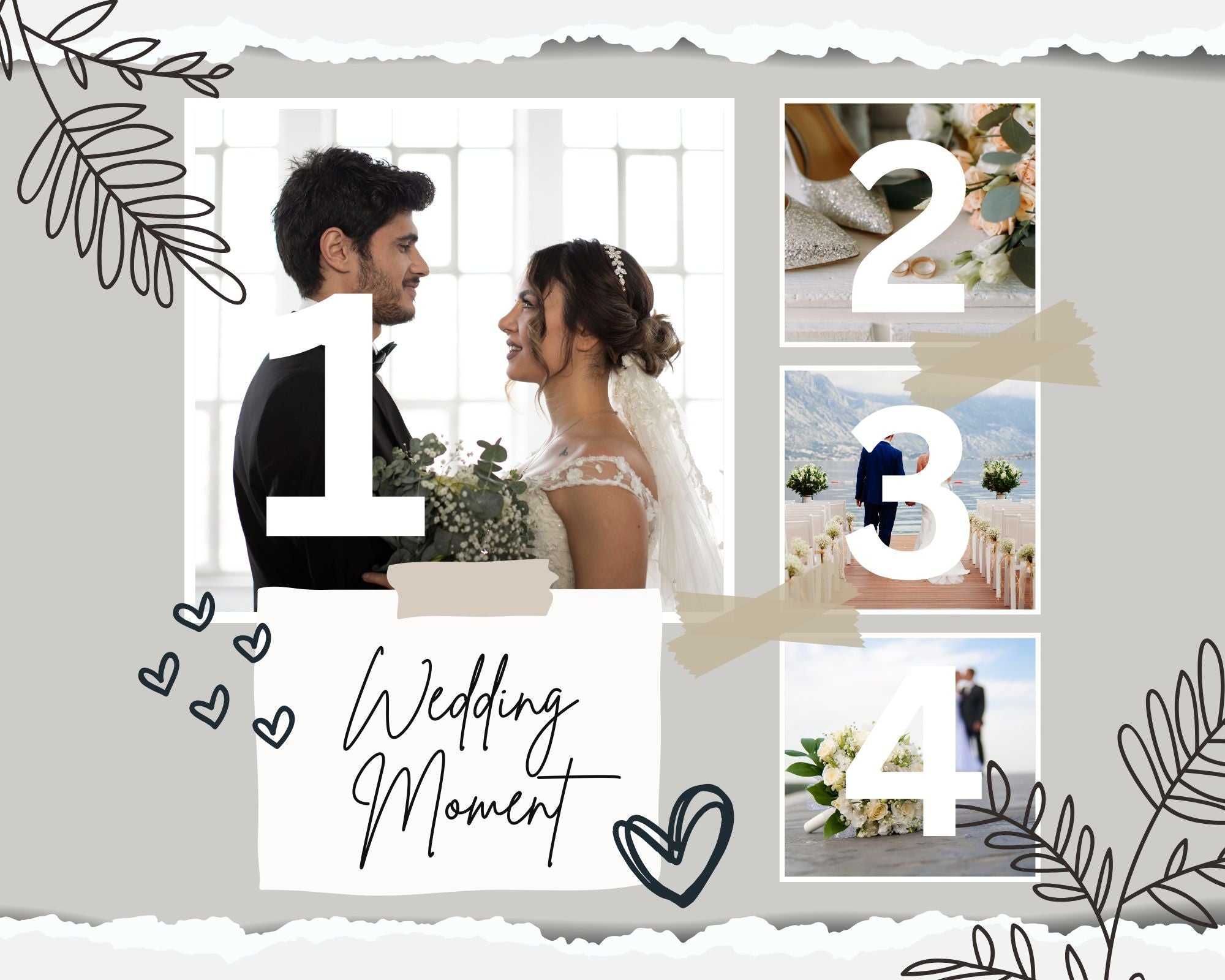 Colaj foto nunta cu text wedding moment, tablou canvas pentru perete