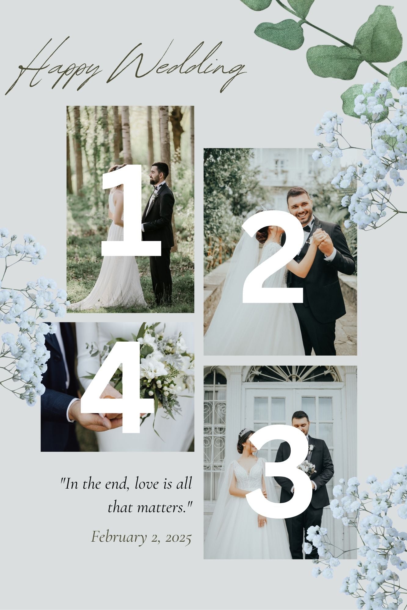 Tablou Canvas Personalizat cu 4 Poze Pentru Nunta "Happy Wedding", PS219