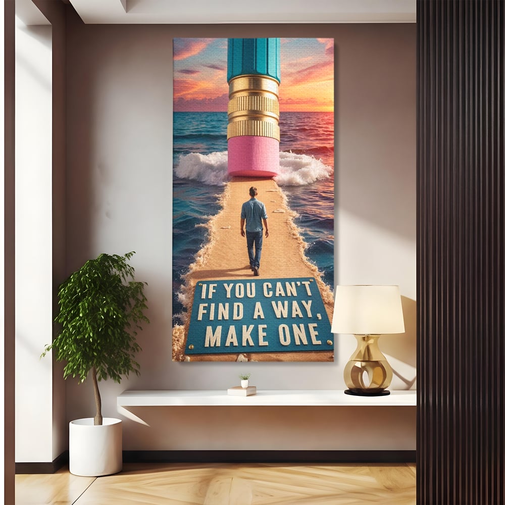 Tablou canvas cu ilustratie motivatioanala cu barbat pe carare, fara rama, pe sasiu de lemn
