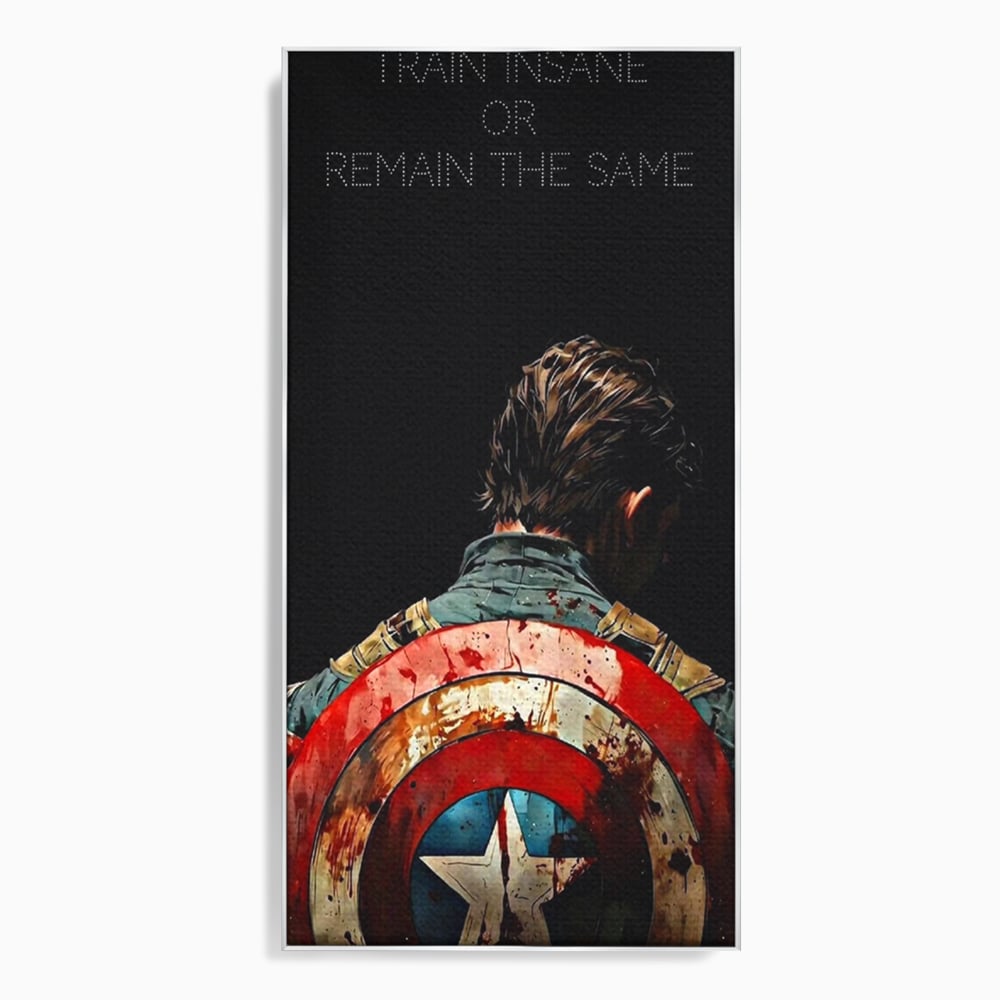 Tablou canvas cu ilustratie motivationala cu un razboinic din spate, in rama de aluminiu argintiu
