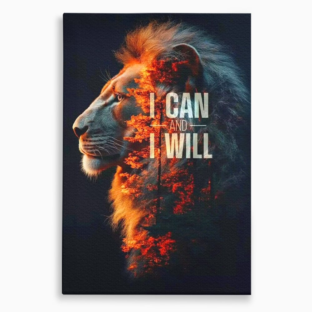 Tablou canvas cu tablou canvas cu leu si padure aprinsa, fara rama, pe sasiu de lemn