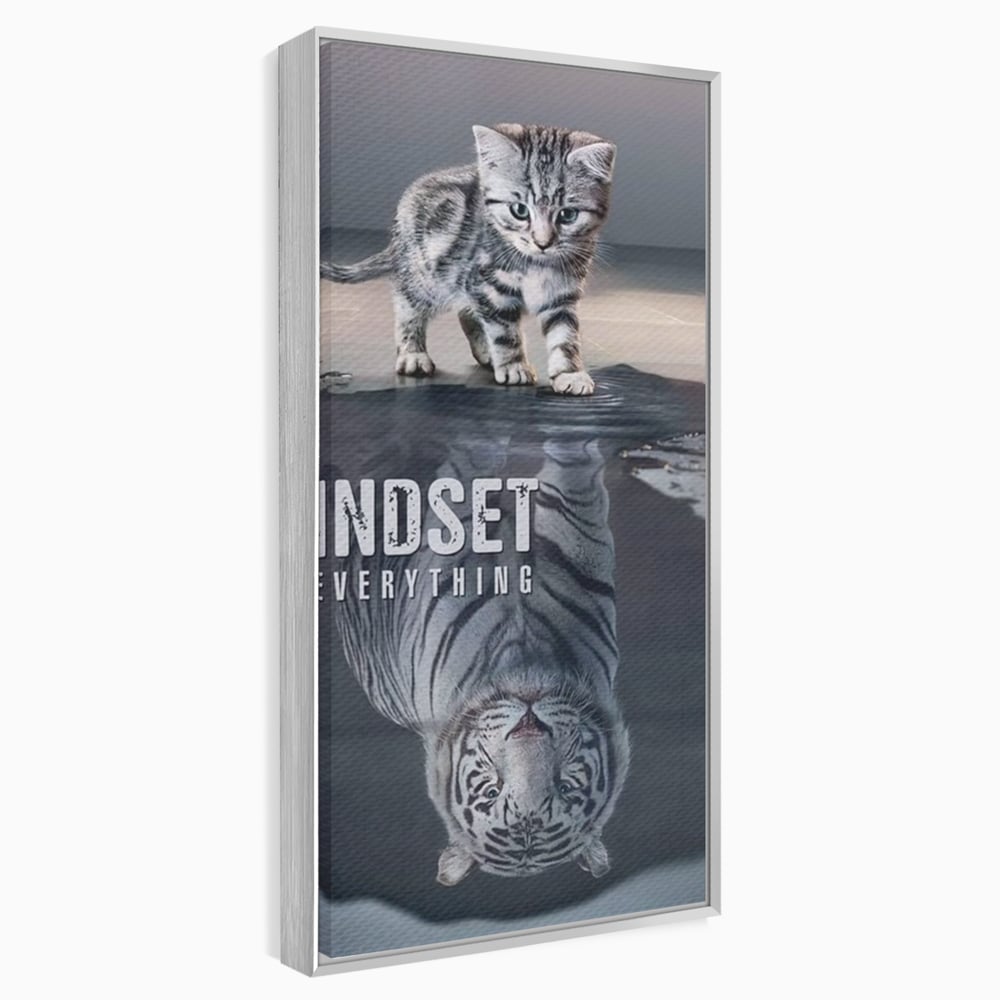 Tablou canvas cu tablou canvas cu pisoi si reflexie de tigru, in rama de aluminiu argintiu