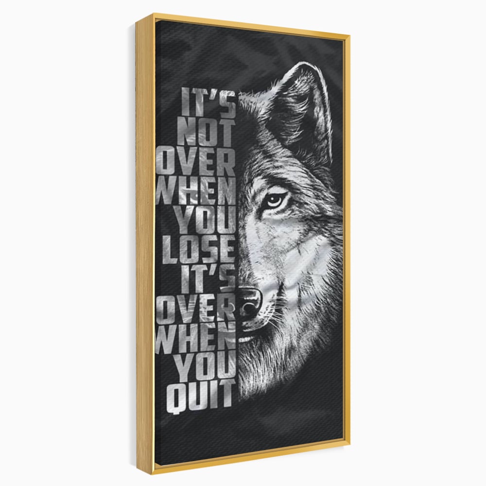 Tablou canvas cu tablou canvas cu lup si mesaj, in rama de aluminiu auriu