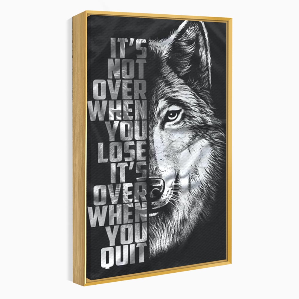 Tablou canvas cu tablou canvas cu lup si mesaj, in rama de aluminiu auriu