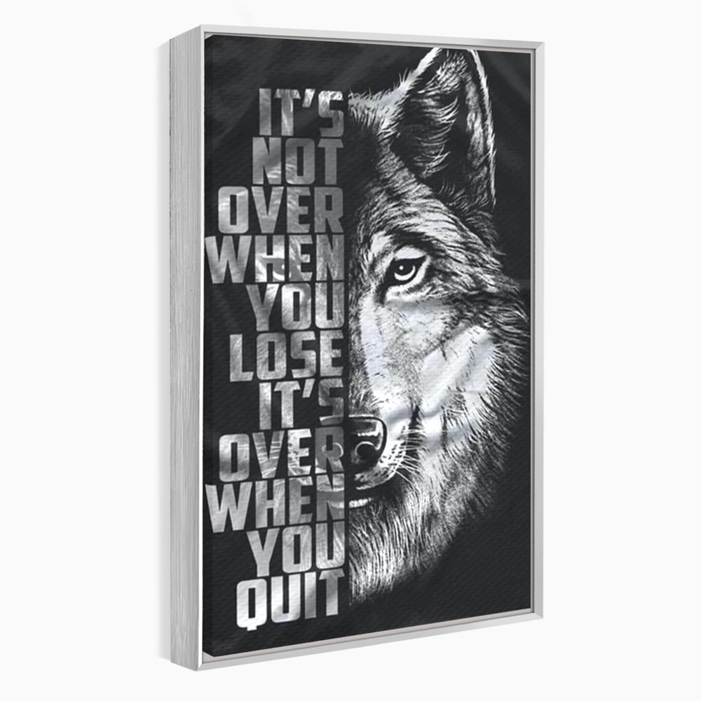 Tablou canvas cu tablou canvas cu lup si mesaj, in rama de aluminiu argintiu