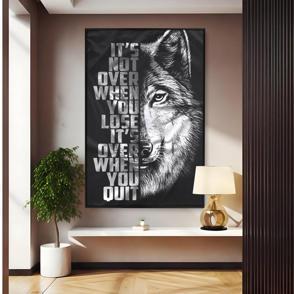 Tablou canvas cu tablou canvas cu lup si mesaj, in rama de aluminiu negru