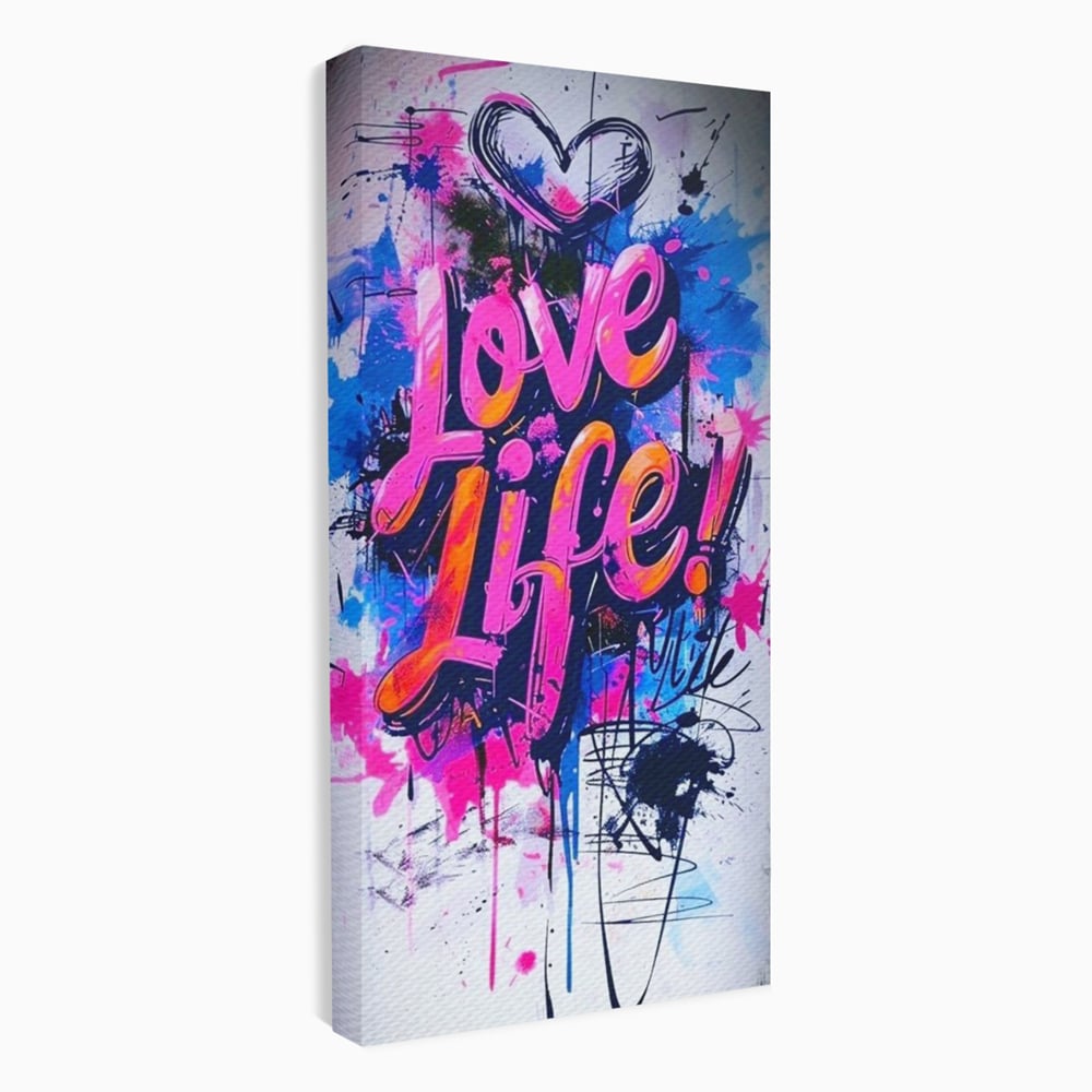 Tablou canvas cu tablou canvas cu graffiti urban iubeste viata, fara rama, pe sasiu de lemn
