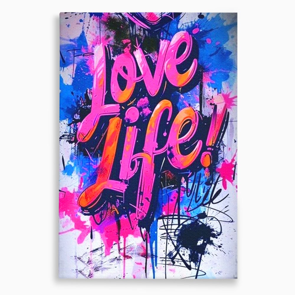 Tablou canvas cu tablou canvas cu graffiti urban iubeste viata, fara rama, pe sasiu de lemn
