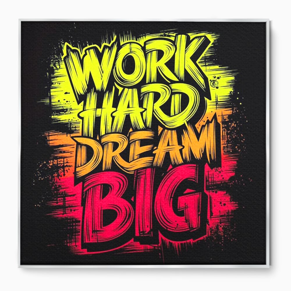 Tablou canvas cu tablou canvas motivational cu text grafic, in rama de aluminiu argintiu