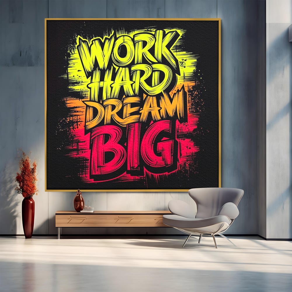 Tablou canvas cu tablou canvas motivational cu text grafic, in rama de aluminiu auriu