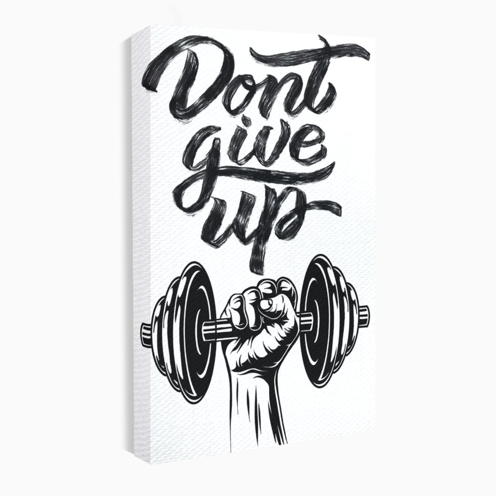 Tablou canvas cu ilustratie motivationala cu halterofil si mesaj, fara rama, pe sasiu de lemn