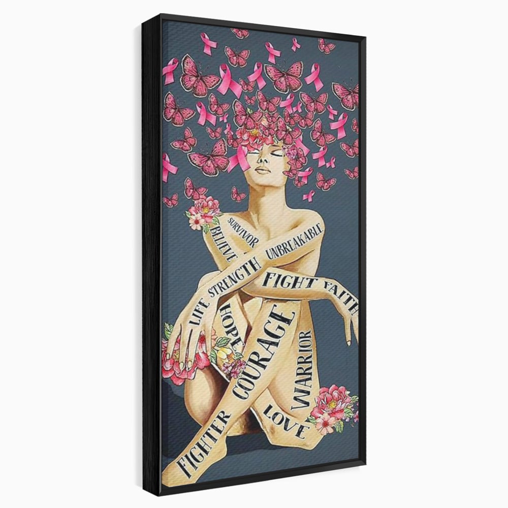 Tablou canvas cu tablou canvas cu portret de femeie si flori, in rama de aluminiu negru