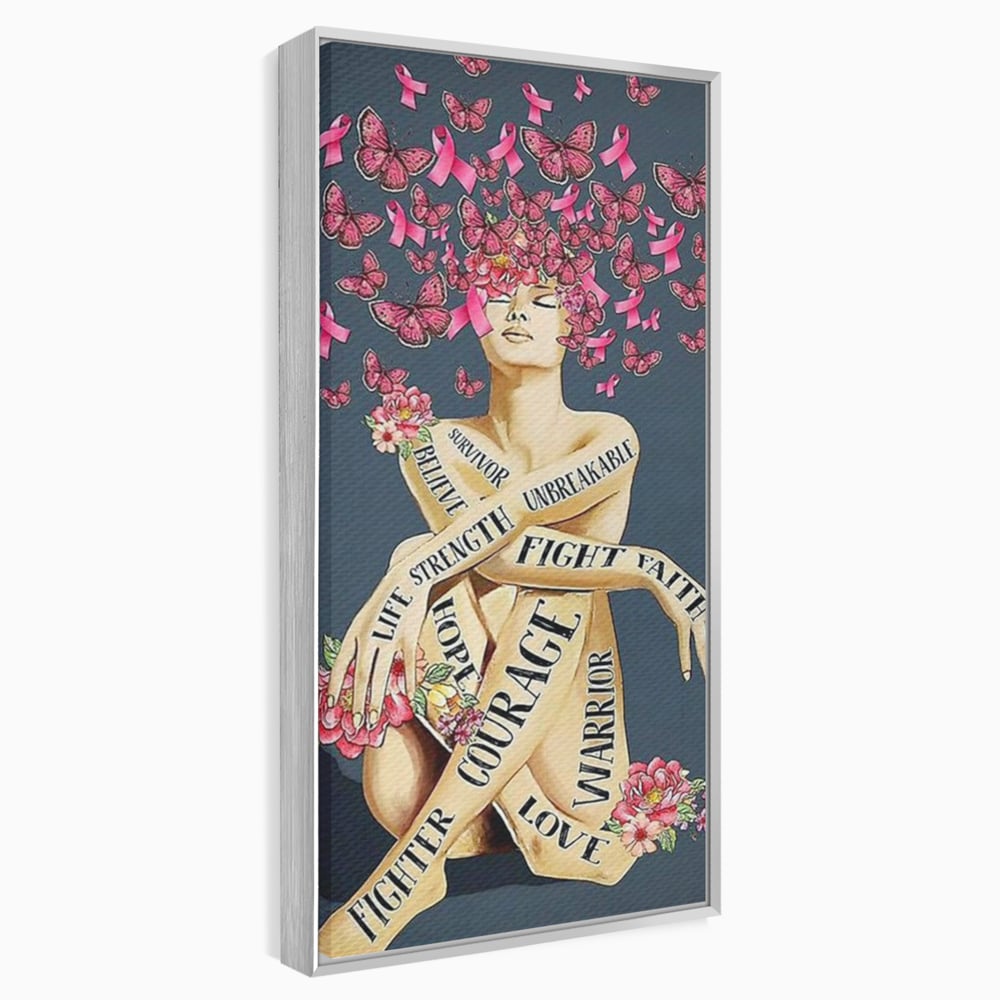 Tablou canvas cu tablou canvas cu portret de femeie si flori, in rama de aluminiu argintiu