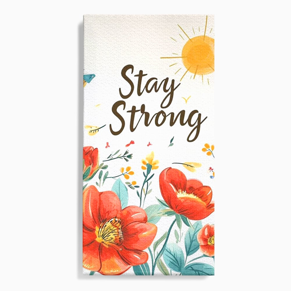 Tablou canvas cu tablou motivational cu flori si soare, fara rama, pe sasiu de lemn
