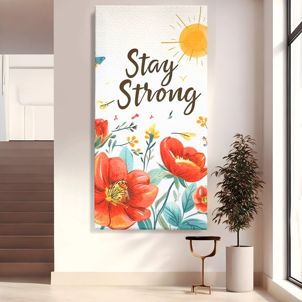 Tablou canvas cu tablou motivational cu flori si soare, fara rama, pe sasiu de lemn