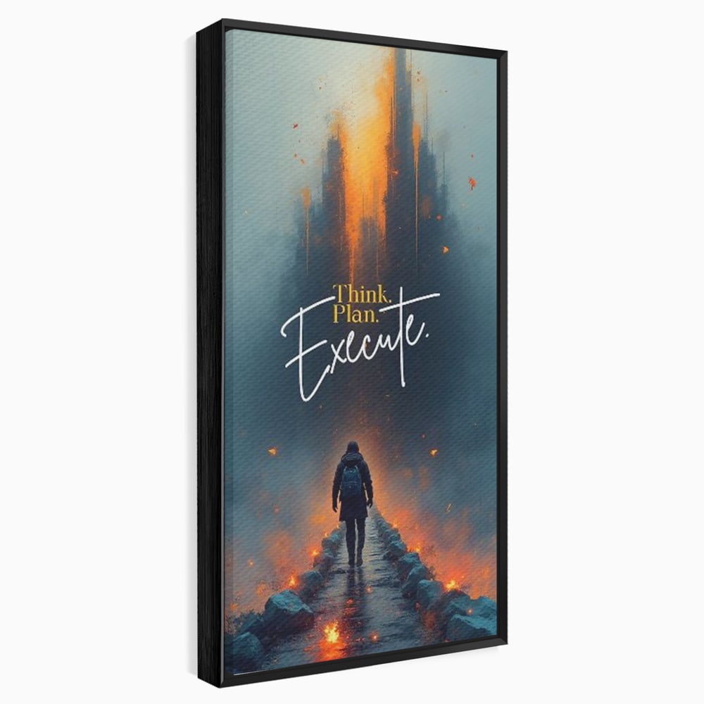 Tablou canvas cu tablou canvas cu calator pe pod, in rama de aluminiu negru