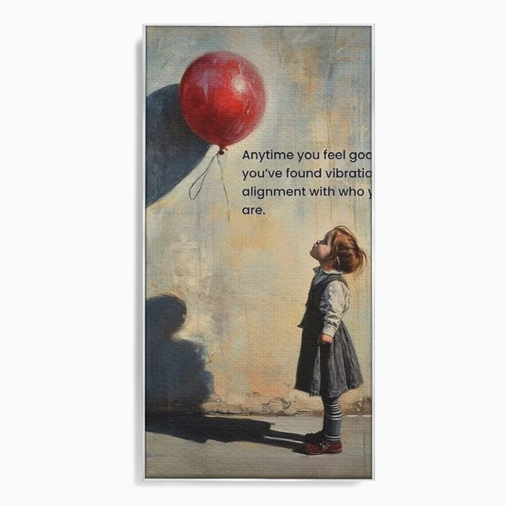 Tablou canvas cu tablou canvas cu fetita si balon rosu, in rama de aluminiu argintiu