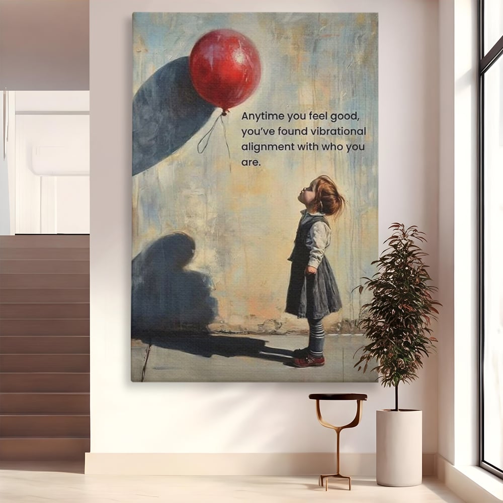 Tablou canvas cu tablou canvas cu fetita si balon rosu, fara rama, pe sasiu de lemn