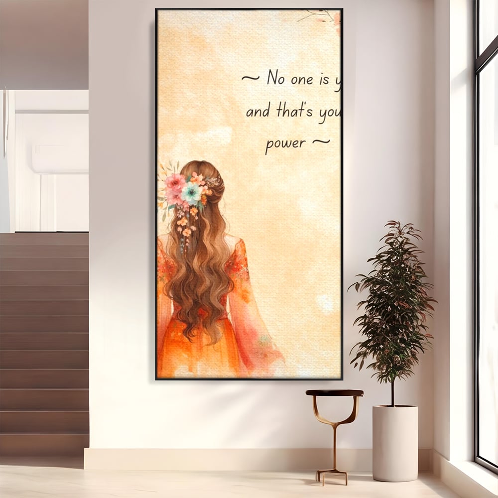 Tablou canvas cu tablou canvas cu femeie si flori, in rama de aluminiu negru