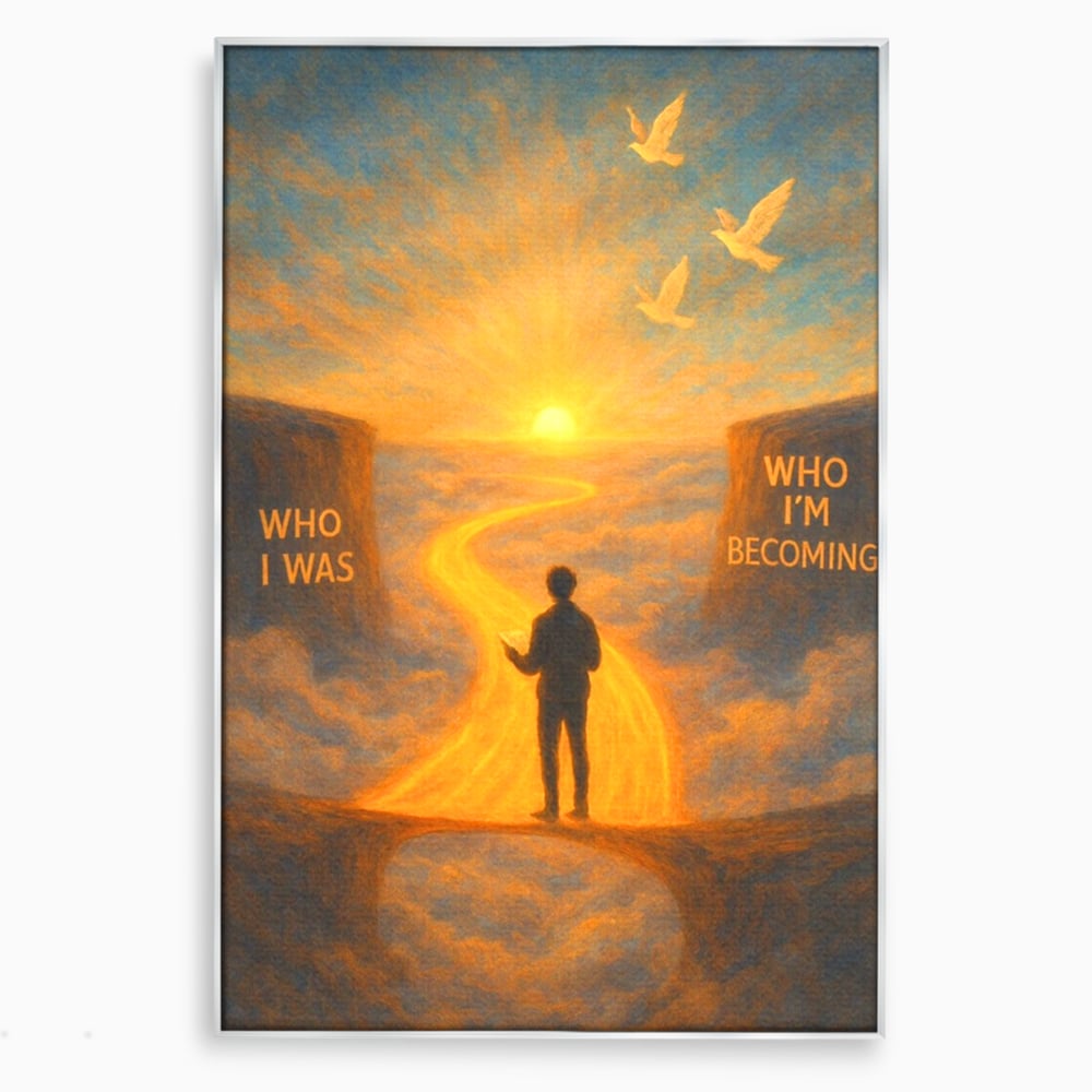 Tablou canvas cu tablou canvas cu silueta pe drum luminos, in rama de aluminiu argintiu