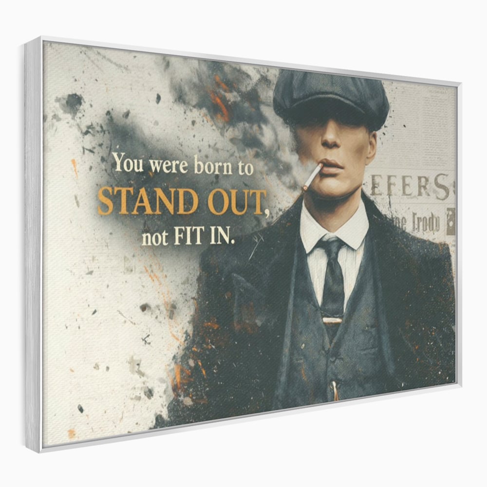 Tablou canvas cu tablou motivational cu personaj si mesaj, in rama de aluminiu argintiu