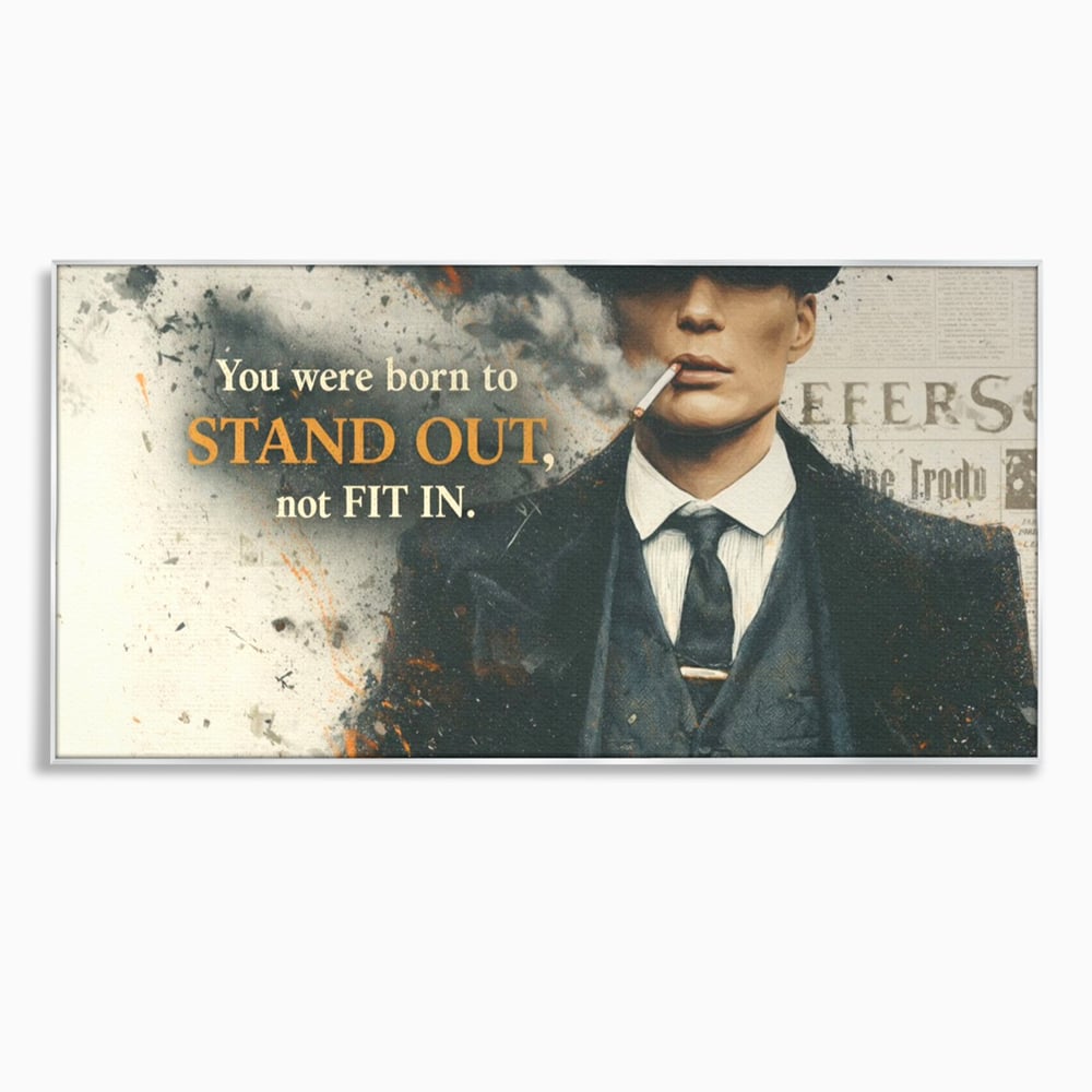 Tablou canvas cu tablou motivational cu personaj si mesaj, in rama de aluminiu argintiu