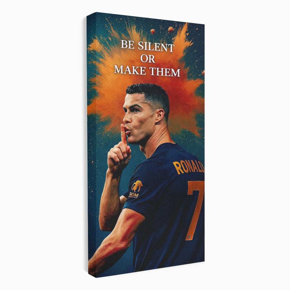 Tablou canvas cu tablou motivational cu portretul lui ronaldo, fara rama, pe sasiu de lemn