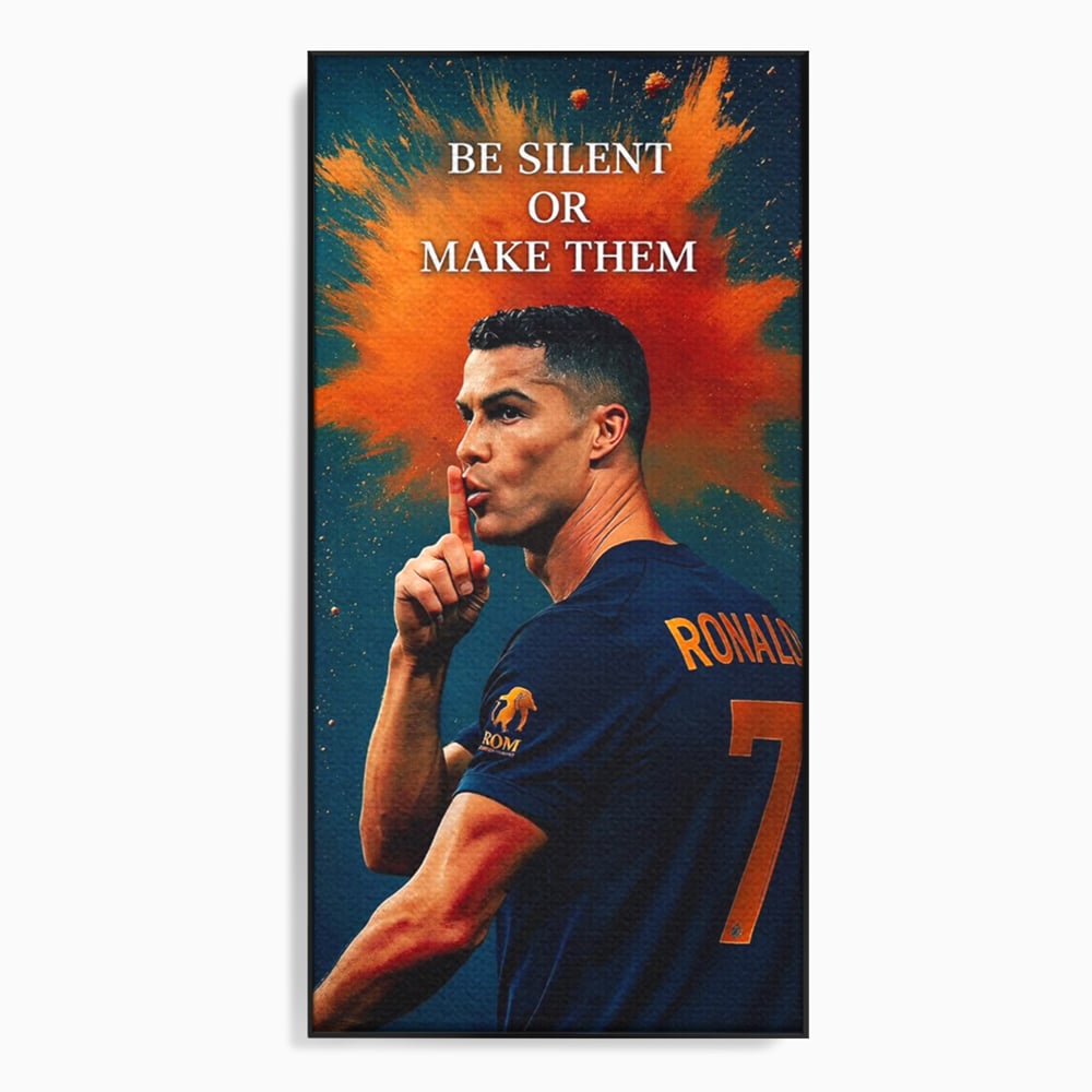 Tablou canvas cu tablou motivational cu portretul lui ronaldo, in rama de aluminiu negru