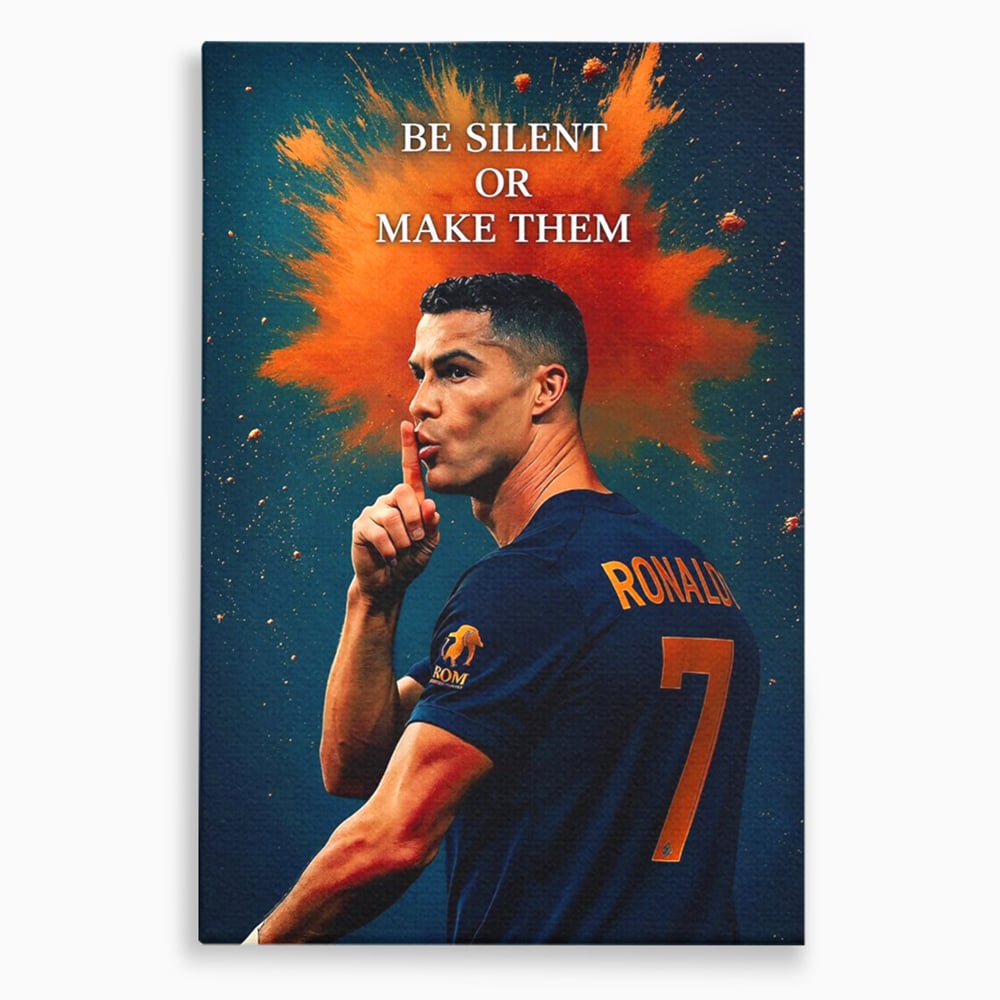 Tablou canvas cu tablou motivational cu portretul lui ronaldo, fara rama, pe sasiu de lemn